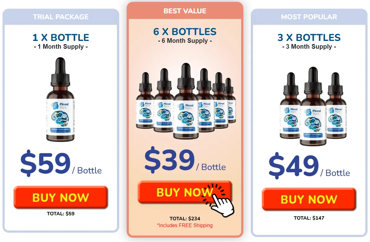 Pineal Pure 1 bottle 3 bottle and 6 bottle pricing packages
